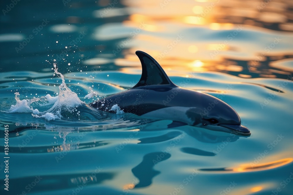 Fototapeta premium Dolphin fin and paw print in water, vector illustration, underwater scene