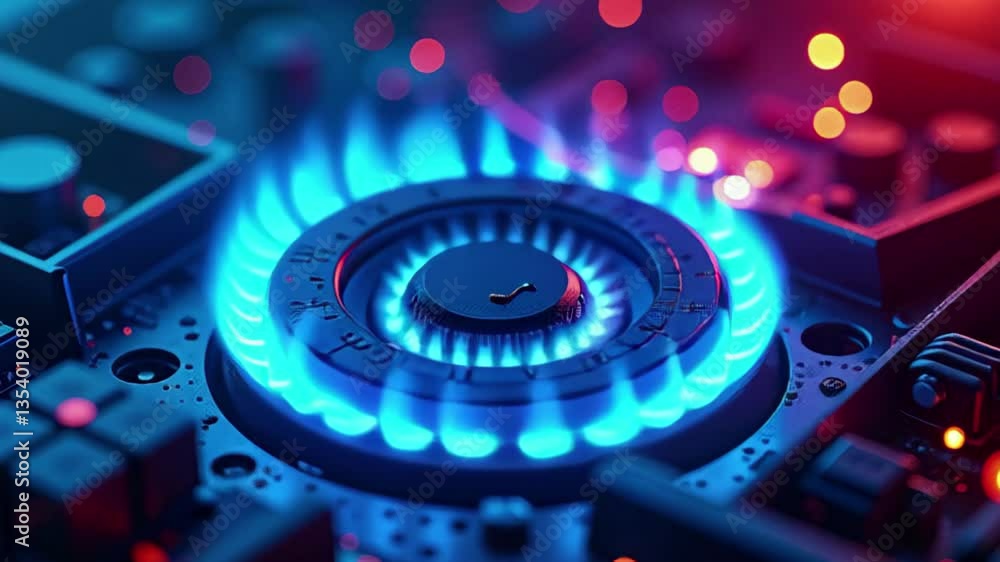 A blue flame is glowing on a piece of electronic equipment A blue flame is glowing on a piece of electronic equipment