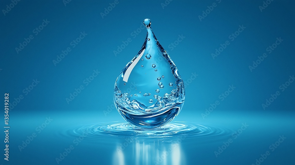 Single water drop with ripples on blue background. Single water drop with ripples on blue background.