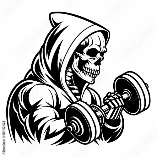 Illustration of a man lifting weights in the gym, showcasing strength and fitness with dumbbells and barbell equipment  Skull Vectors & Illustrations