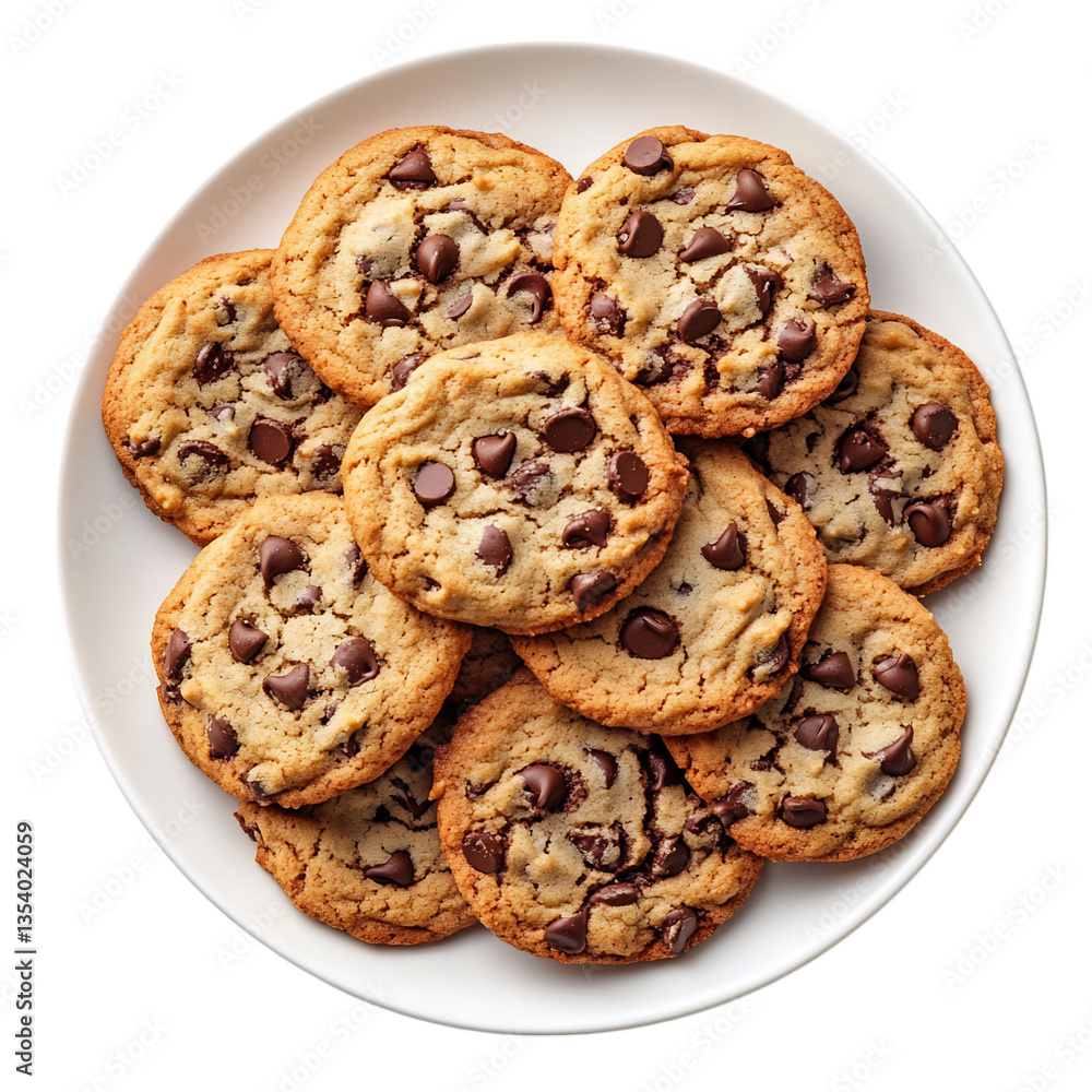 A Plate of Freshly Baked Chocolate Chip Cookies Isolated on Transparent Background A Plate of Freshly Baked Chocolate Chip Cookies Isolated on Transparent Background