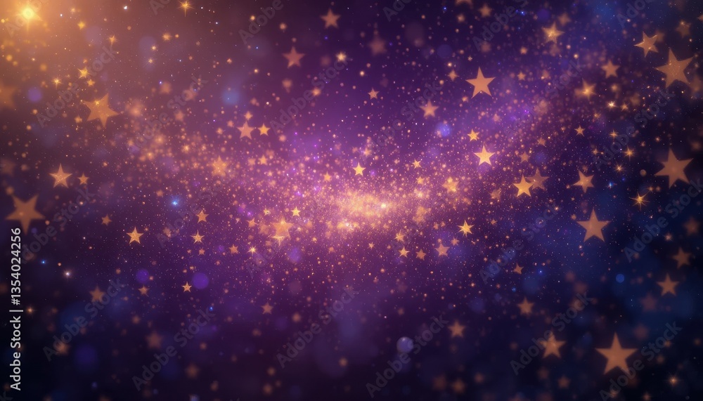Obraz premium Magical Starry Night Golden Stars on Purple Cosmic Background