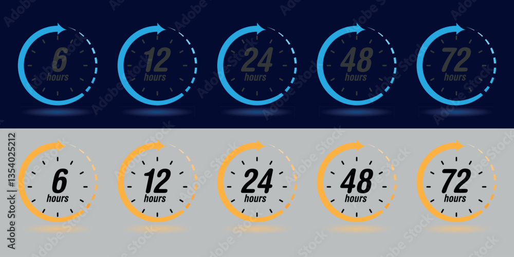 Time Clock Icons – 6, 12, 24, 48, and 72-Hour Cycle Symbols Time Clock Icons – 6, 12, 24, 48, and 72-Hour Cycle Symbols