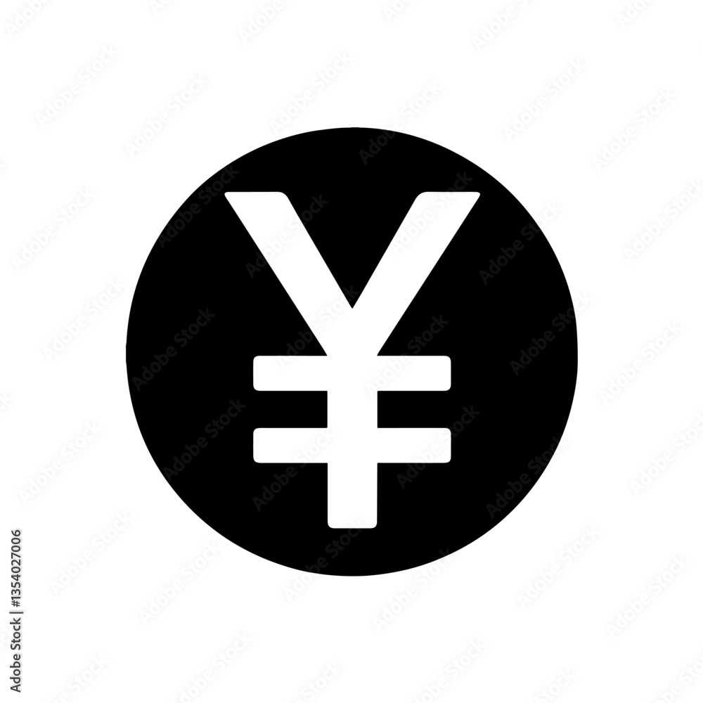 Black round shape with japanese yen symbol icon silhouette vector flat illustration design. Black round shape with japanese yen symbol icon silhouette vector flat illustration design.