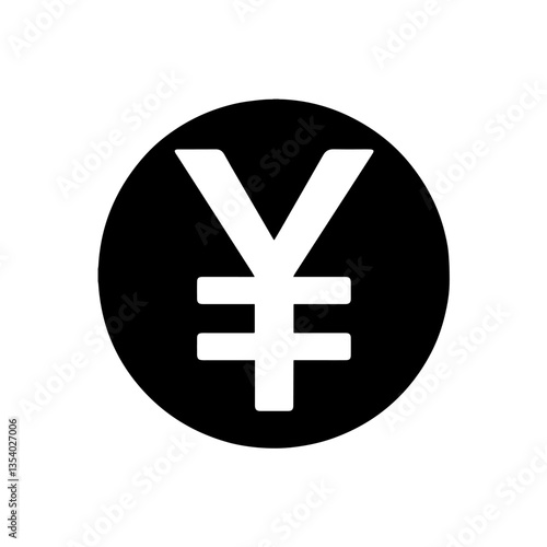 Black round shape with japanese yen symbol icon silhouette vector flat illustration design.