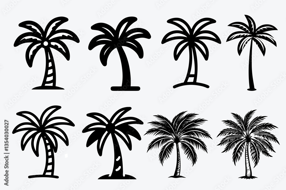 palm trees set, coconut tree, palm tree silhouette palm trees set, coconut tree, palm tree silhouette