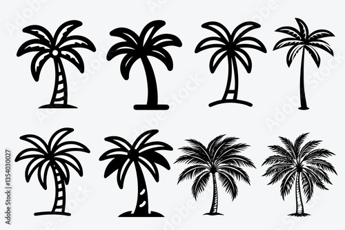 palm trees set, coconut tree, palm tree silhouette