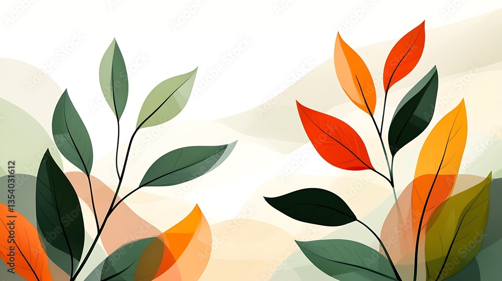 Abstract Autumn Leaves Botanical Illustration Fall Foliage Nature Design Abstract Autumn Leaves Botanical Illustration Fall Foliage Nature Design
