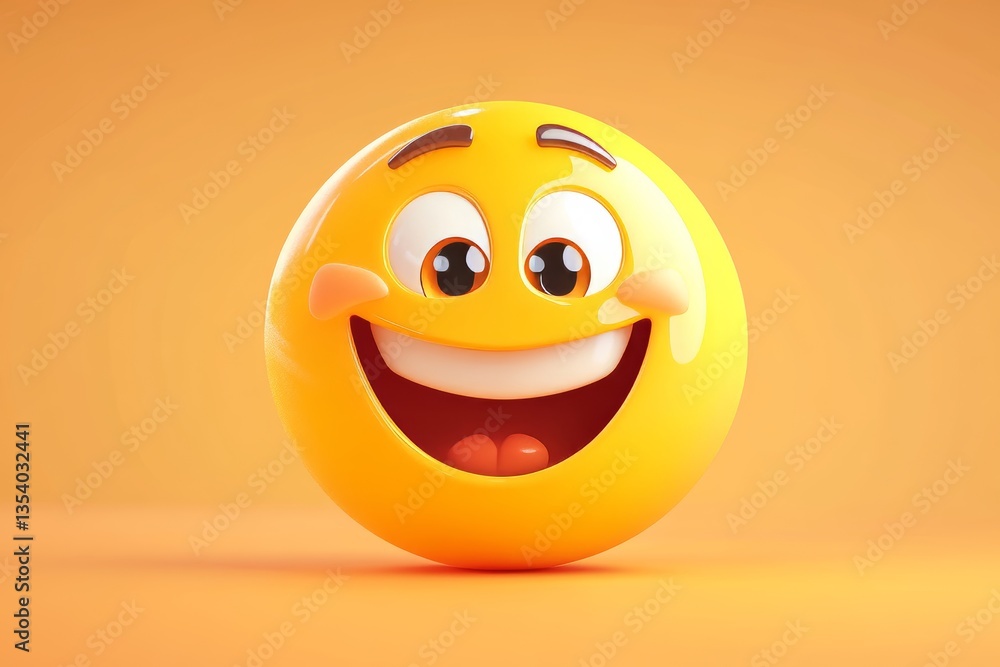 Happy yellow emoji icon with sparkling eyes on light orange gradient background in vector style Happy yellow emoji icon with sparkling eyes on light orange gradient background in vector style