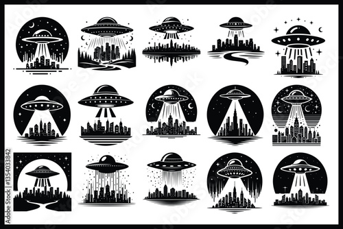 set of vector silhouettes of trees