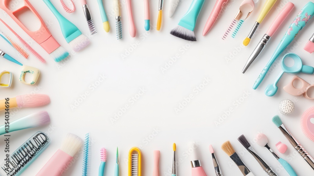 Naklejka premium Pastel Nail Art Tools on White Background