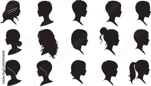 Hairstyles Silhouette: Hair Trends, Fashionable Cuts, Flat Vector Illustration