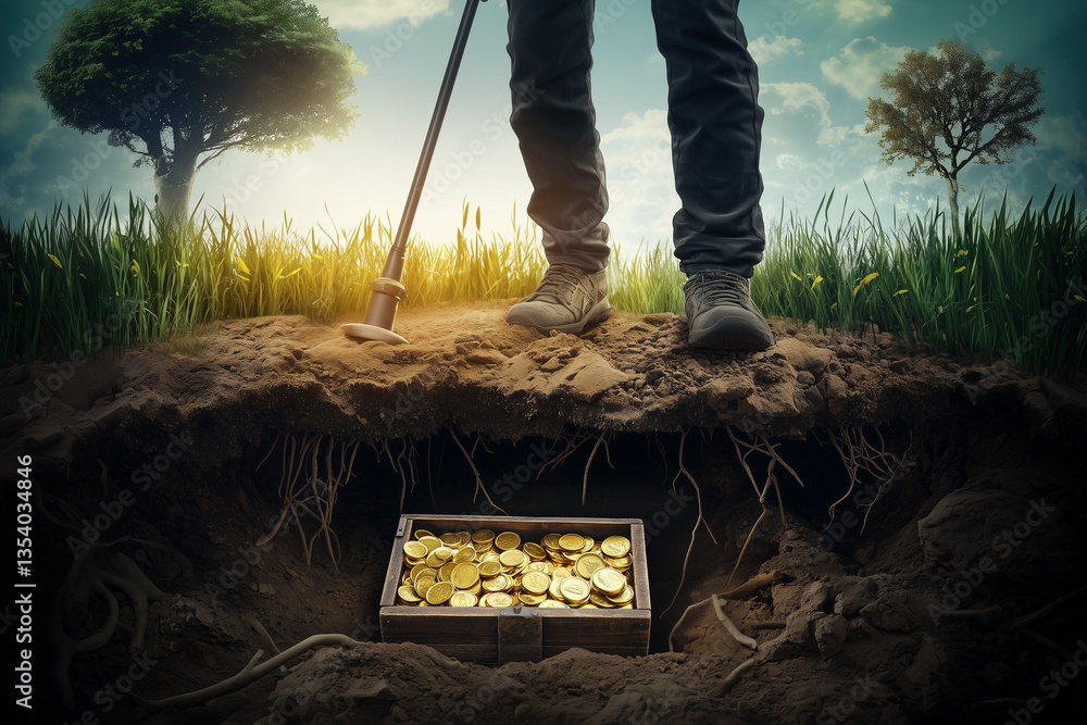custom made wallpaper toronto digitalPerson with metal detector searching for gold coins and ancient relics treasures underground under ground on an outdoors background.