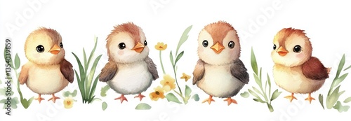 Wallpaper Mural A watercolor illustration of four baby chicks Torontodigital.ca