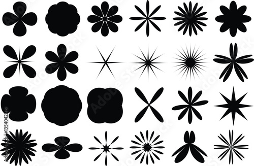 Modern Geometric Flower. Abstract Basic Shape. Brutalist flower star shape. 