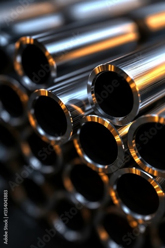 Shiny stainless steel pipes arranged in an advanced industrial manufacturing facility enhancing precision engineering