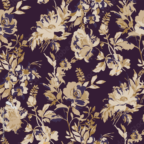 pattern with rose, peony flowers and leaves. Hand drawn background. Rose floral pattern for wallpaper or fabric. flower rose.