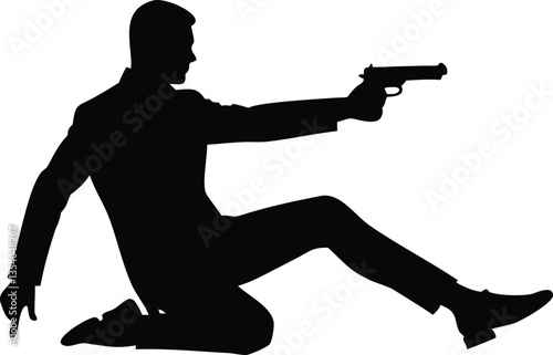 silhouette bodyguard or spy man with gun in hand