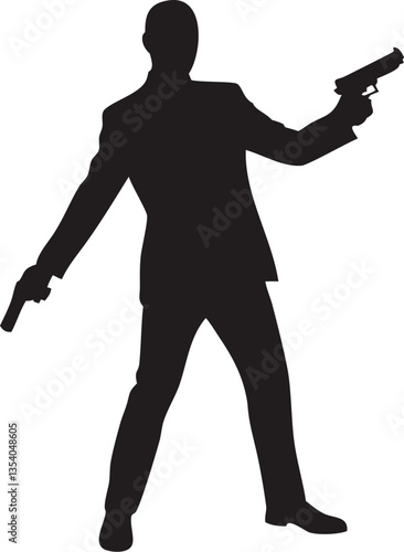 silhouette bodyguard or spy man with gun in hand
