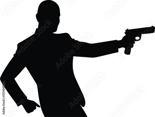 silhouette bodyguard or spy man with gun in hand