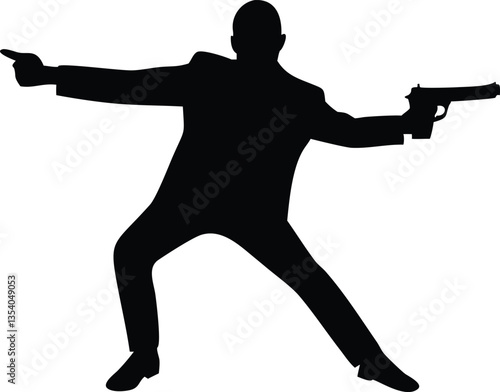 silhouette bodyguard or spy man with gun in hand