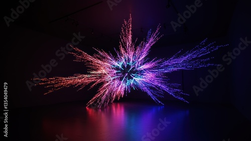 A vibrant light installation creating a colorful abstract explosion.