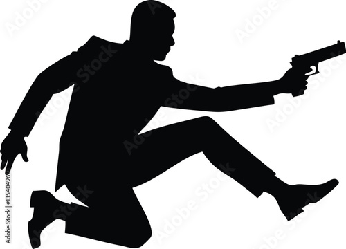 silhouette bodyguard or spy man with gun in hand vector