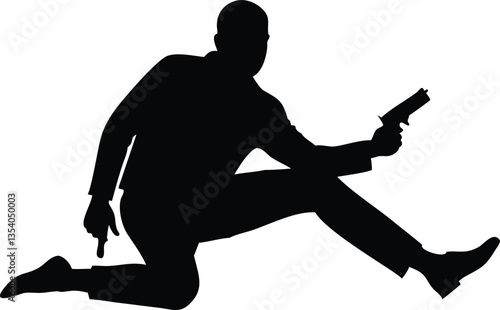 silhouette bodyguard or spy man with gun in hand vector
