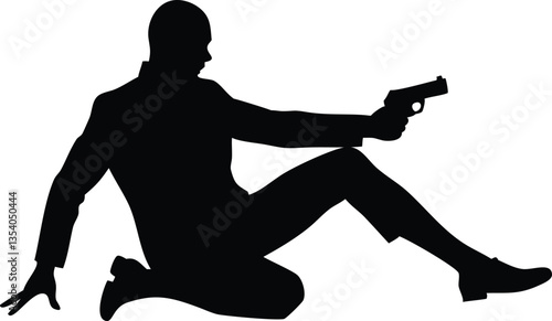 silhouette bodyguard or spy man with gun in hand vector