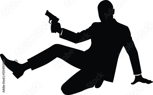 silhouette bodyguard or spy man with gun in hand vector