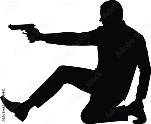 silhouette bodyguard or spy man with gun in hand vector