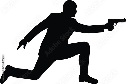 silhouette bodyguard or spy man with gun in hand vector