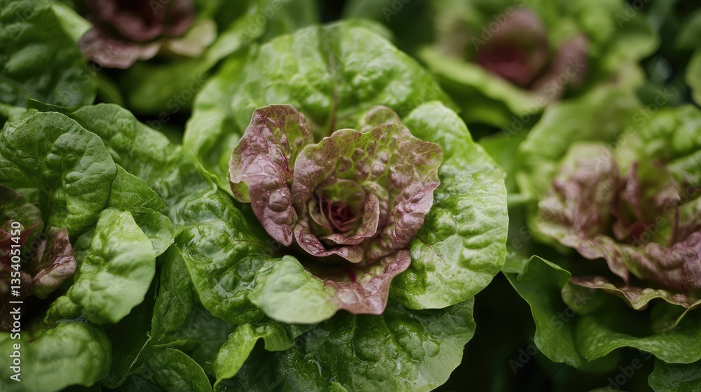 Close-up view of vibrant lettuce heads thriving in a garden, showcasing rich green leaves and intricate textures Close-up view of vibrant lettuce heads thriving in a garden, showcasing rich green leaves and intricate textures
