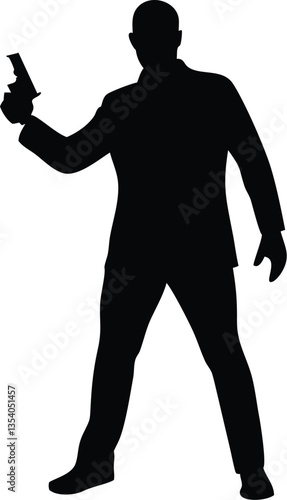 silhouette bodyguard or spy man with gun in hand vector