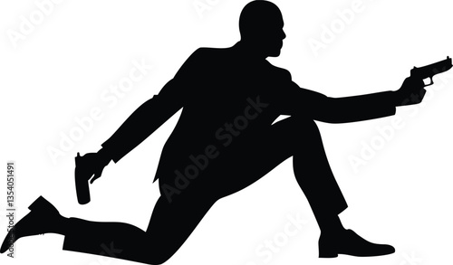 silhouette bodyguard or spy man with gun in hand vector