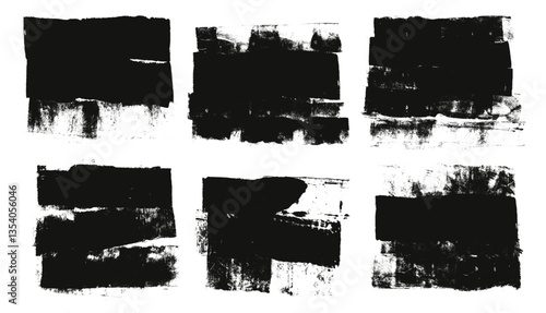 Ink streaks and callouts tag. Grunge brush paint stokes text boses. Brayer ink black merged lines. Thick paint rolled stripe stamps set. Chalk wide underlines. Vector smear labels banners background.