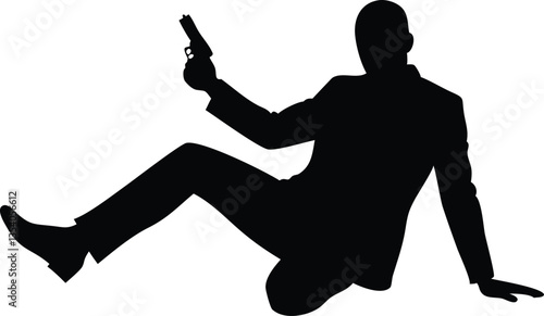 silhouette bodyguard or spy man with gun in hand  and full body