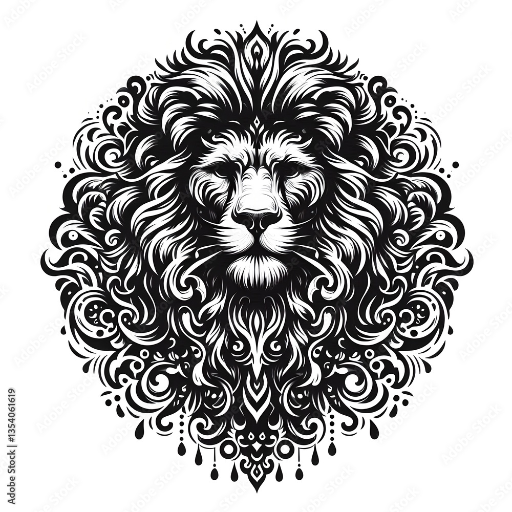 Black tattoo on a white background with the image of a lion, tattoo Black tattoo on a white background with the image of a lion, tattoo