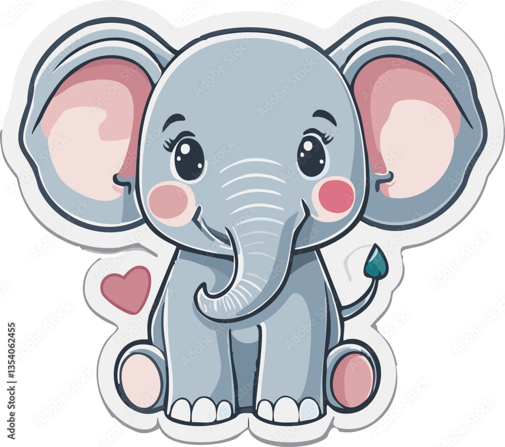 Fototapeta premium elephant, animal, cartoon, vector, illustration, baby, mammal, character, pink, fun, cute, safari, funny, isolated, drawing, wildlife, wild, art, nature, gray, love, trunk, zoo, happy, clipart