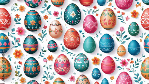 Pattern sfondo con uova di pasqua colorate e decorate
