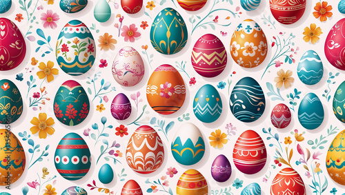 Pattern sfondo con uova di pasqua colorate e decorate