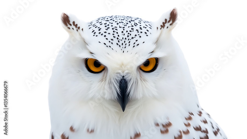 Captivating Snowy Owl with Intense Gaze isolated on transparent background.