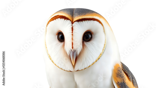 Barn Owl Portrait isolated on transparent background.