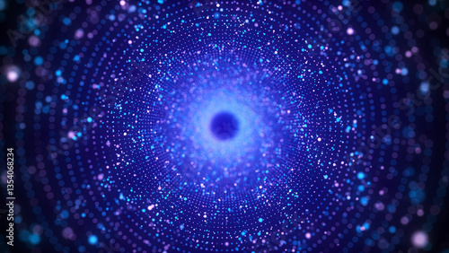Cyber futuristic speed tunnel. Sci-fi wormhole. Abstract 3D wireframe portal with connections lines and dots. Data flow. Technology grid funnel. 3d rendering.
