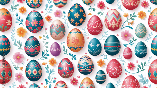 Pattern sfondo con uova di pasqua colorate e decorate