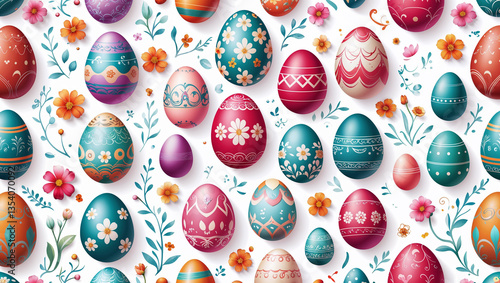Pattern sfondo con uova di pasqua colorate e decorate