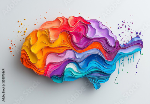 Colorful Brain with Flowing Paint Streams Symbolizing Creativity and Innovation