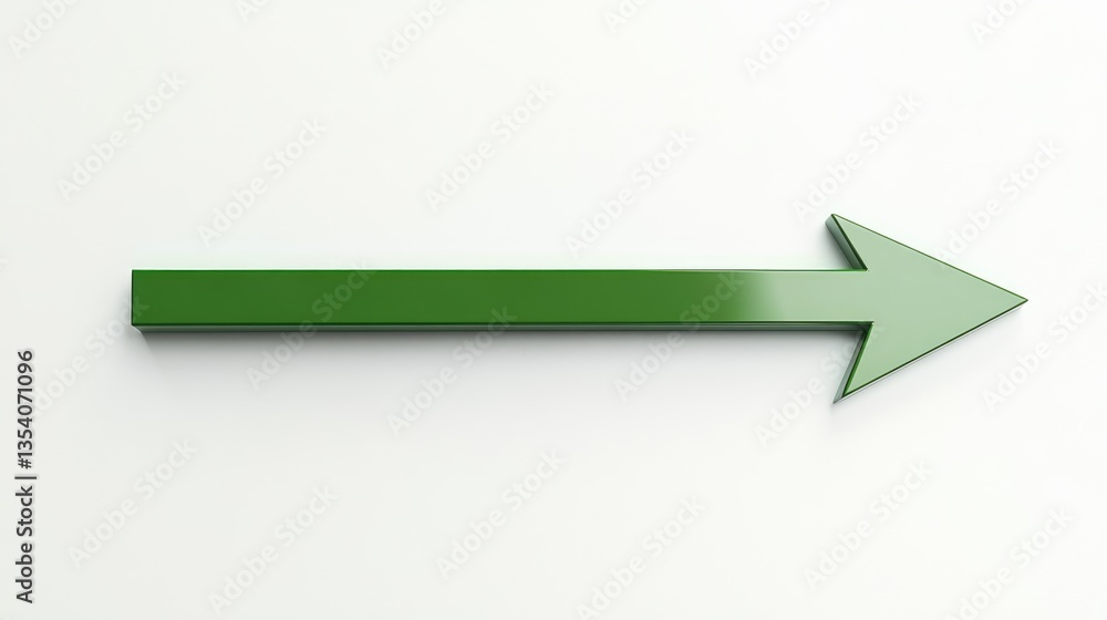 A glossy green arrow pointing right on a clean white background, symbolizing direction and progress A glossy green arrow pointing right on a clean white background, symbolizing direction and progress