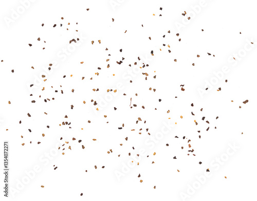 Black ground pepper scattered, spice in summer isolated on white clipping path