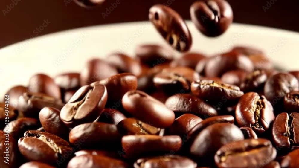 coffee, beans, falling, full, plate coffee, beans, falling, full, plate